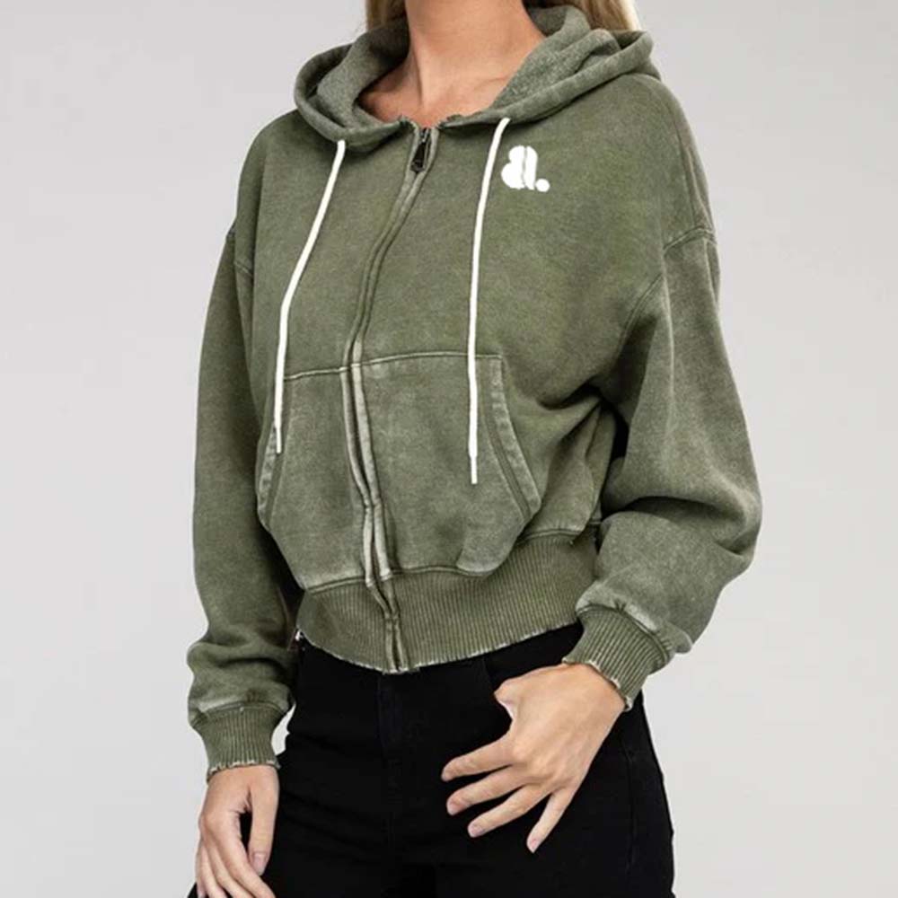 Acid Wash Zipper Hoodie Women - Image 4