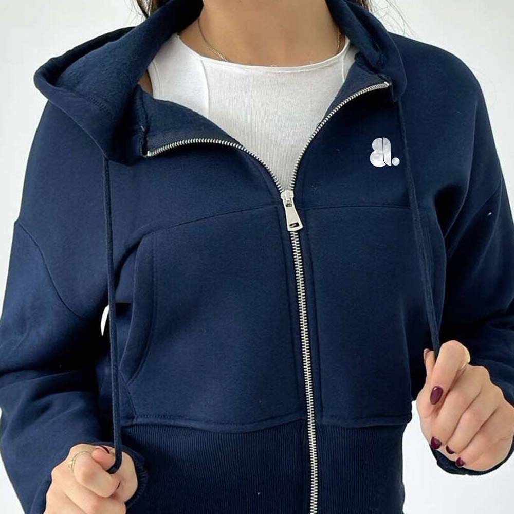 Single Color Zipper Hoodie Women - Image 3