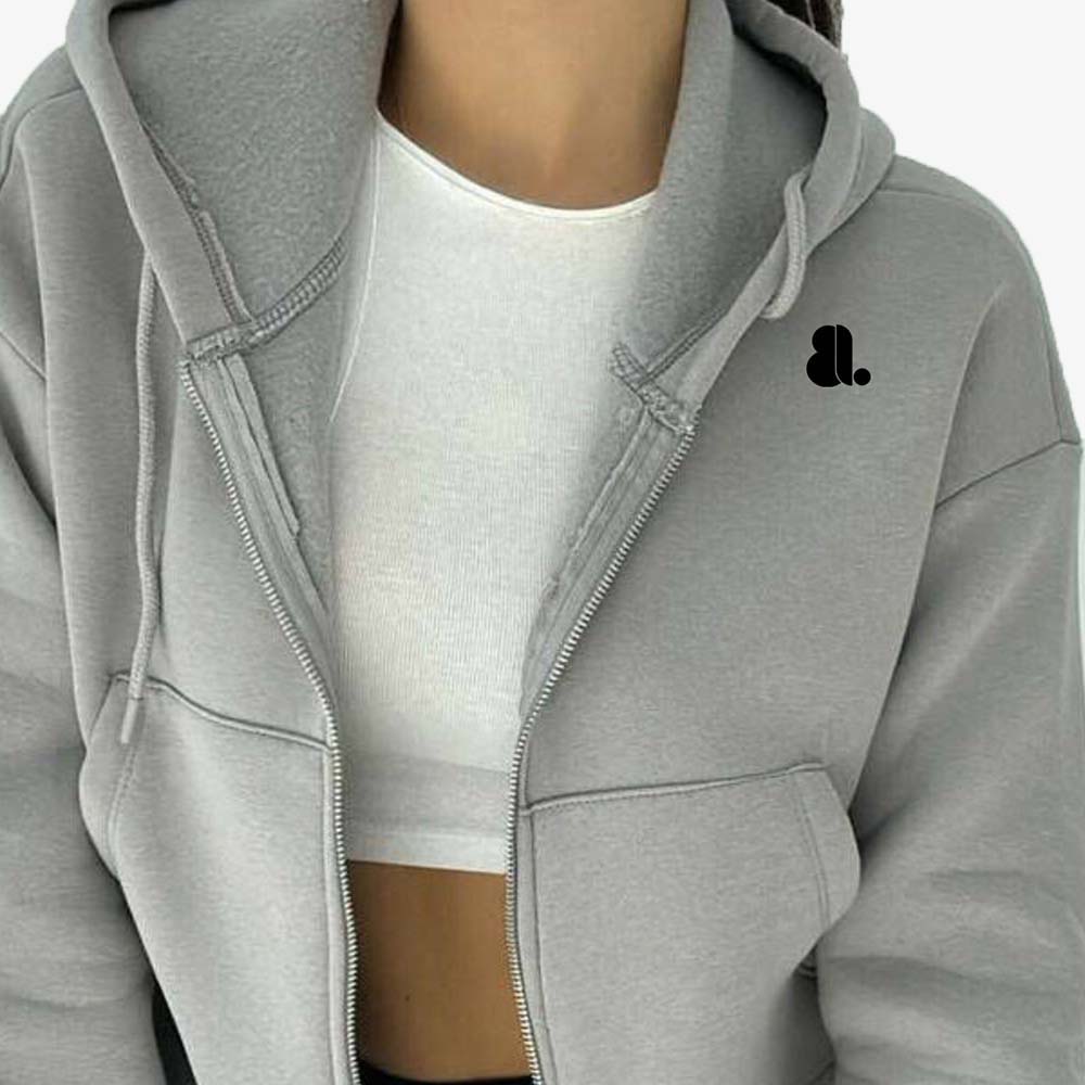 Single Color Zipper Hoodie Women - Image 3