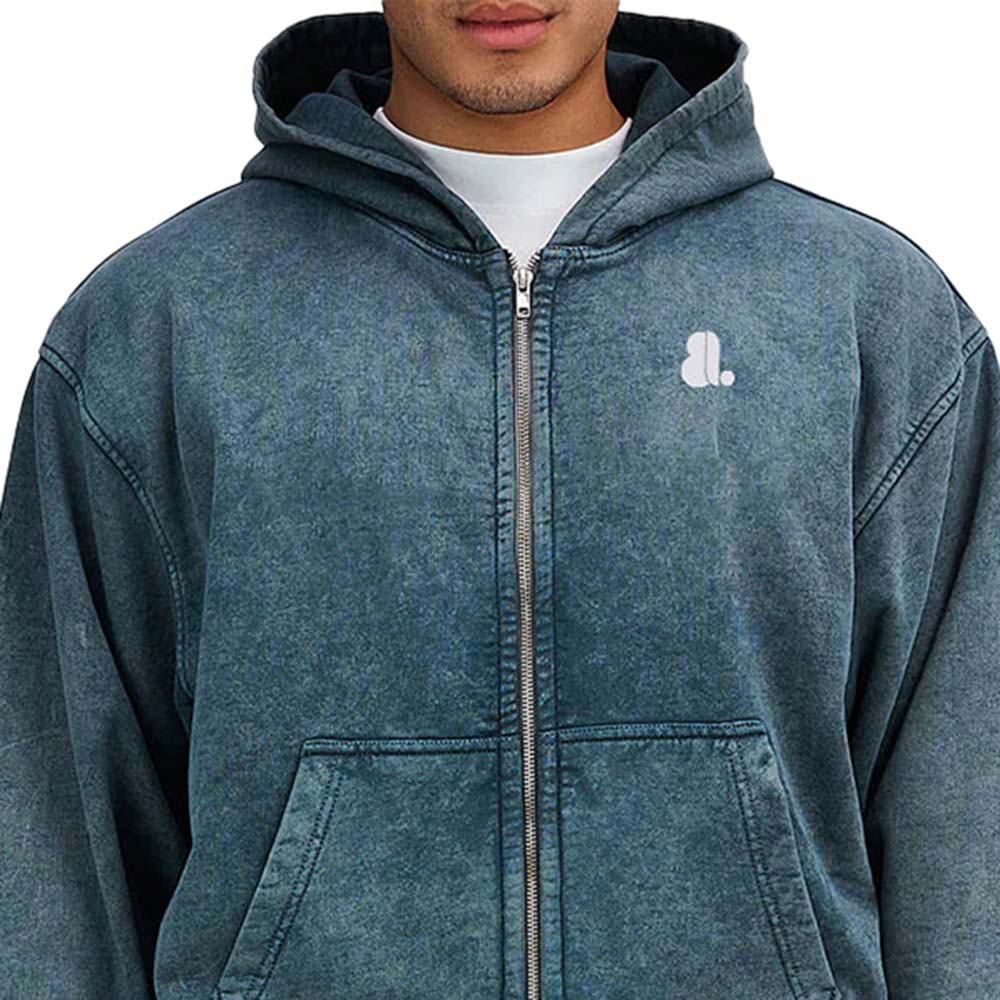 Acid Wash Zipper Hoodie Men - Image 5