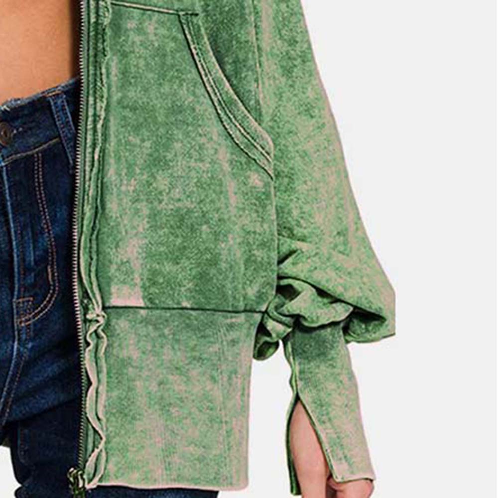 Acid Wash Zipper Hoodie Women - Image 5