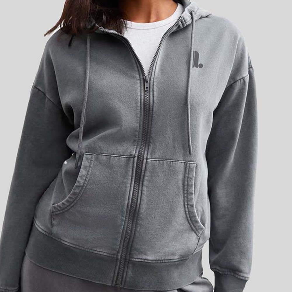 Acid Wash Zipper Hoodie Women