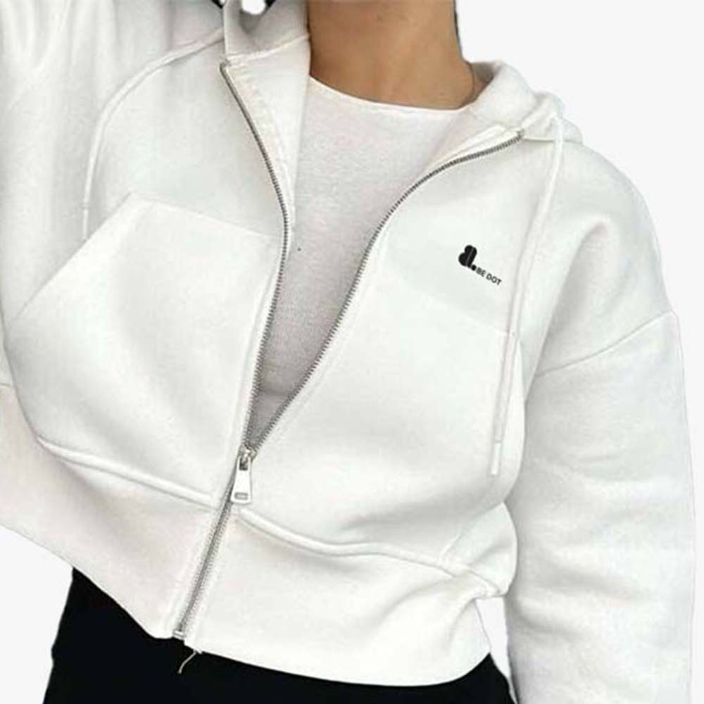 Single Color Zipper Hoodie Women - Image 5