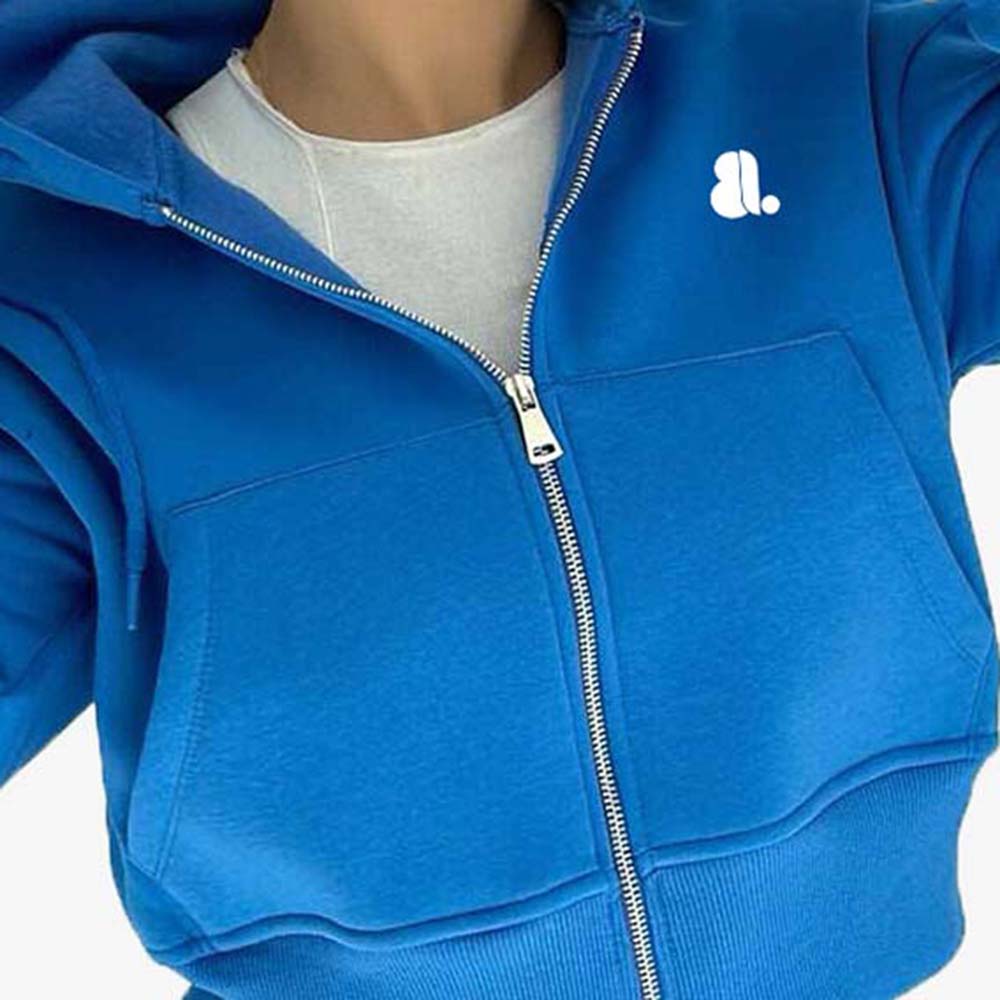 Single Color Zipper Hoodie Women - Image 6