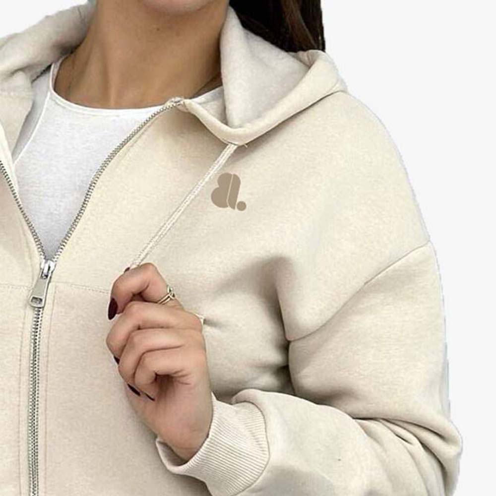 Single Color Zipper Hoodie Women - Image 5