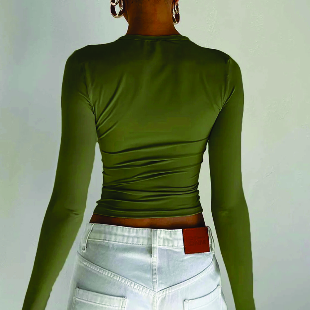 Women Long Sleeve Crop Top T-Shirts - Image 4